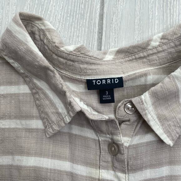 Torrid Women's Tan & White Striped Button Front Gauze Blouse Plus Size 3X - Picture 4 of 9